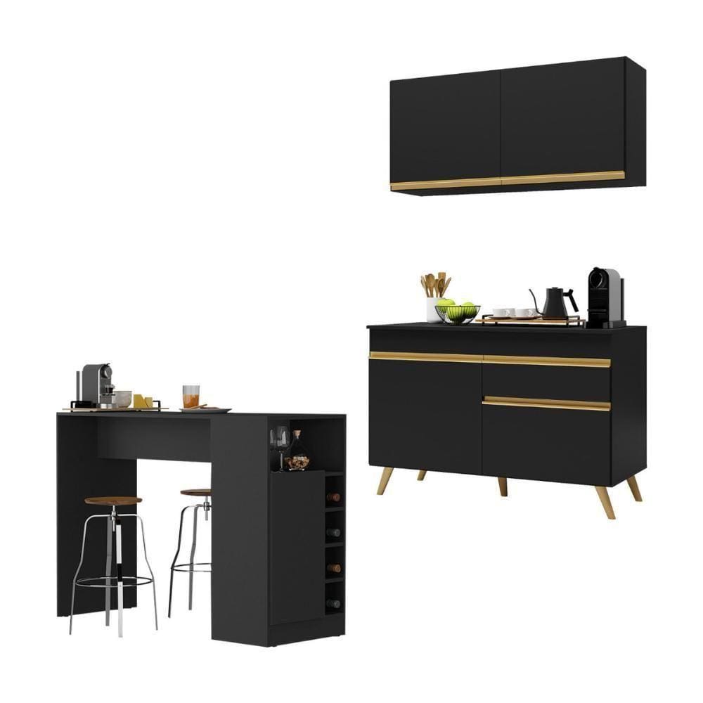 Cozinha Compacta Veneza Multimóveis Mp2207 Preto/dourado