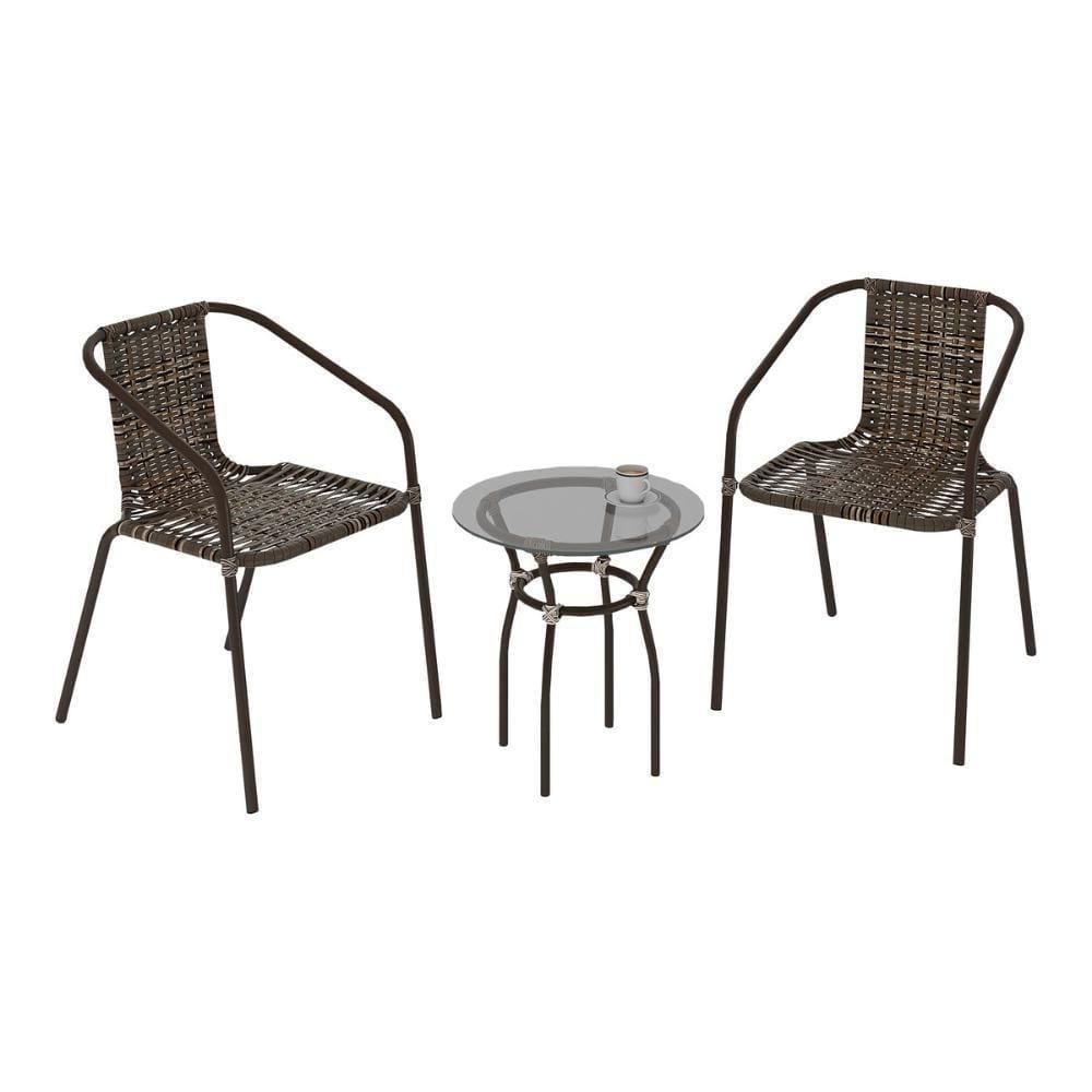 Conjunto Jardim Mesa Centro Vidro 50cm 2 Cad. Cr8007 Café