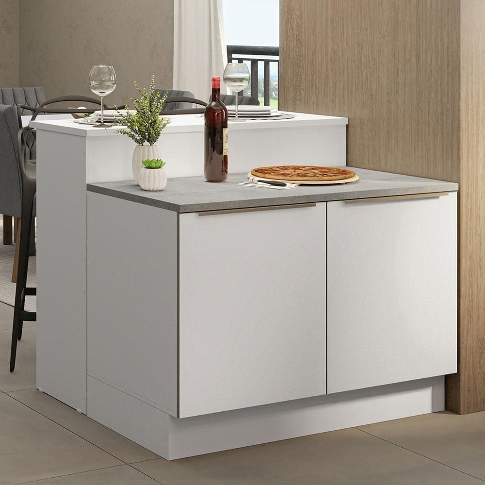 Ilha De Cozinha Com Bancada E Balcão 120 Cm Branco Lux Madesa Branco