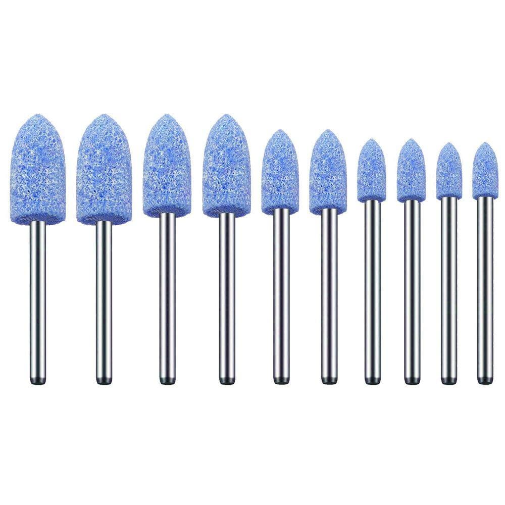 Kit 10 Pontas Montadas 4 A 10Mm Cônica Haste 3Mm Rebolo Azul