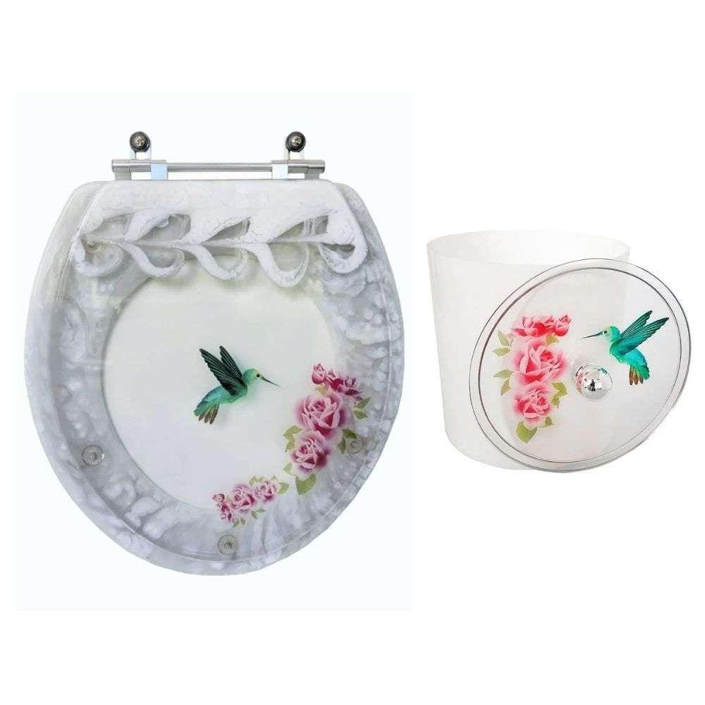 Assento Sanitário Sabatini E Lixeira Decoradas Preto
