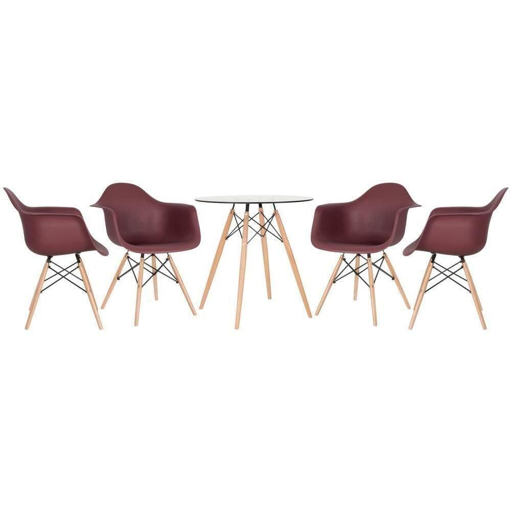 Mesa Redonda Eames Com Tampo De Vidro 70 Cm + 4 Cadeiras Eiffel Daw Marrom