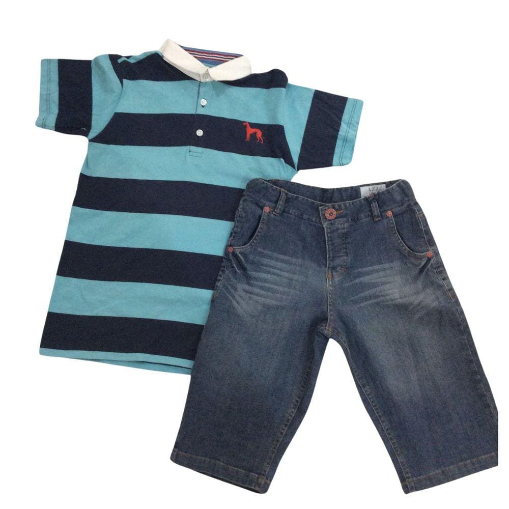 Conjunto Festa Zemar Masc Polo e Bermuda Azul e Jeans