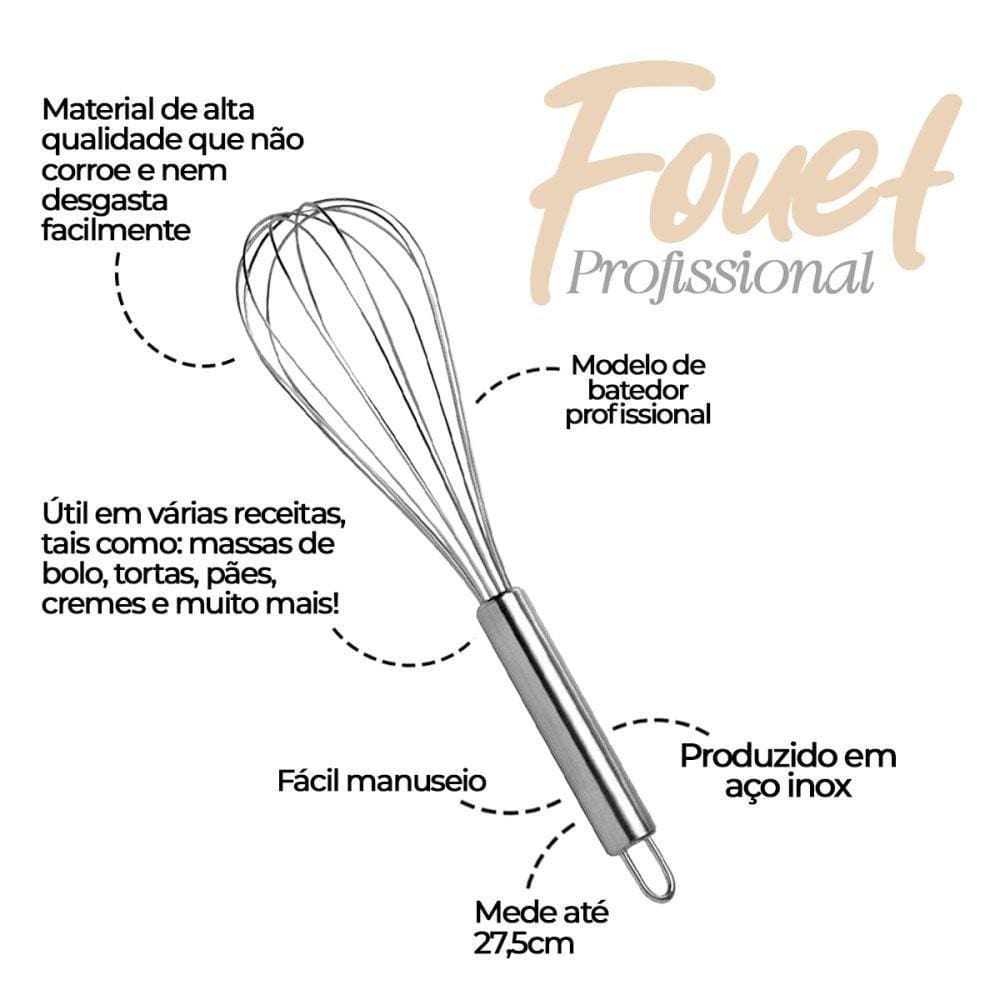 Fouet Profissional Inox 27,5Cm Preparo Perfeito De Receitas