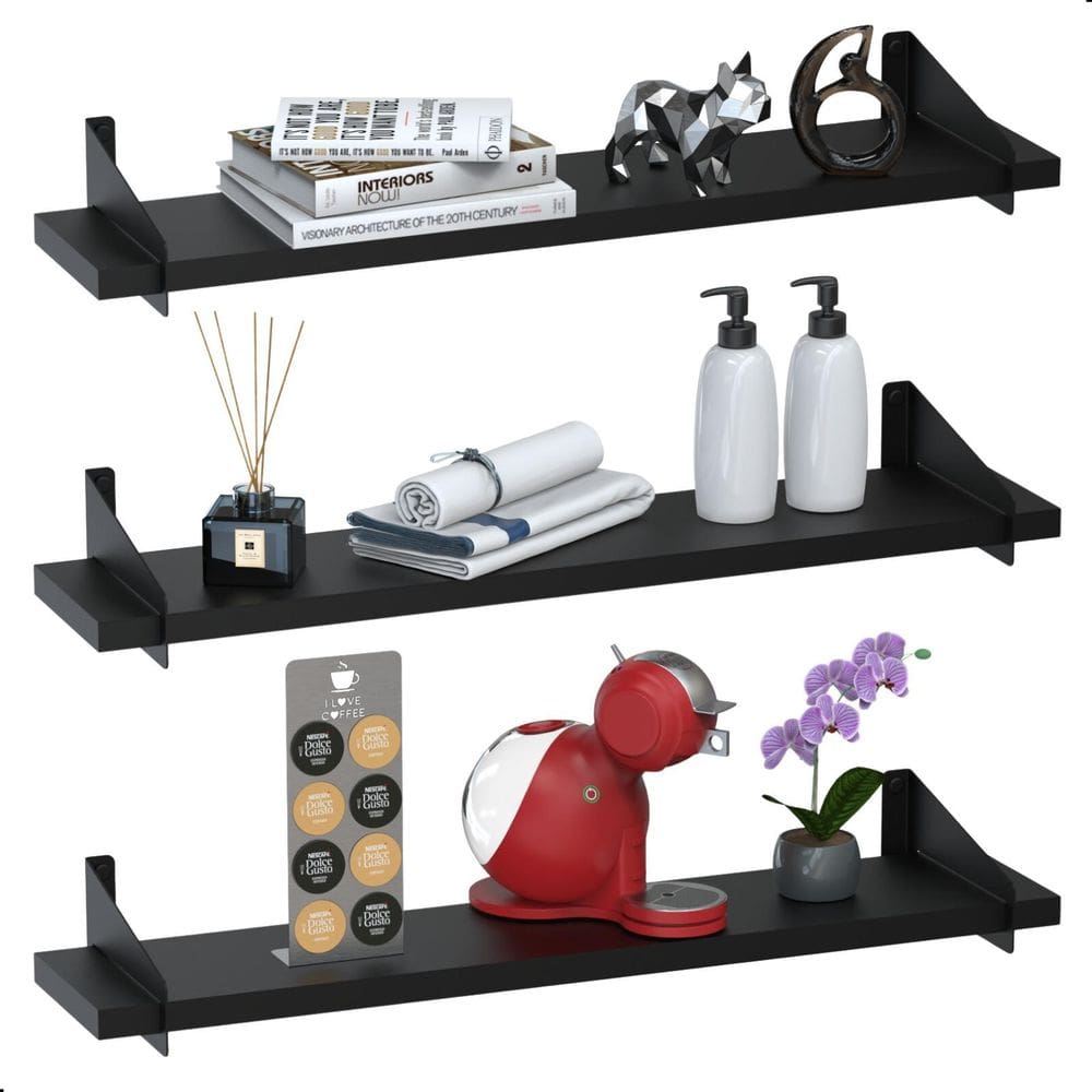 3 Prateleiras De Madeira Estilo Industrial Suspensa Max60Pp