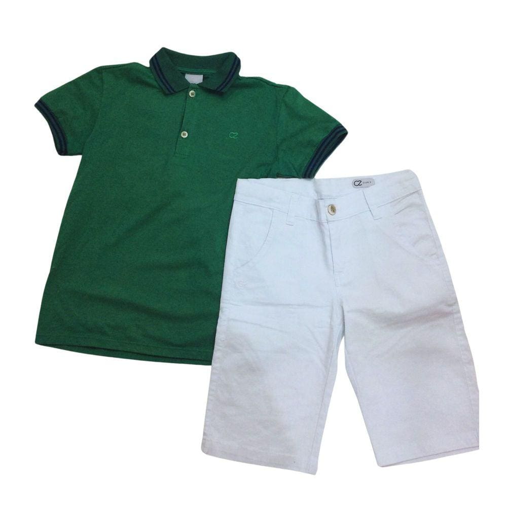 Conjunto Festa Zemar Masc Bermuda e Polo Verde e Branco