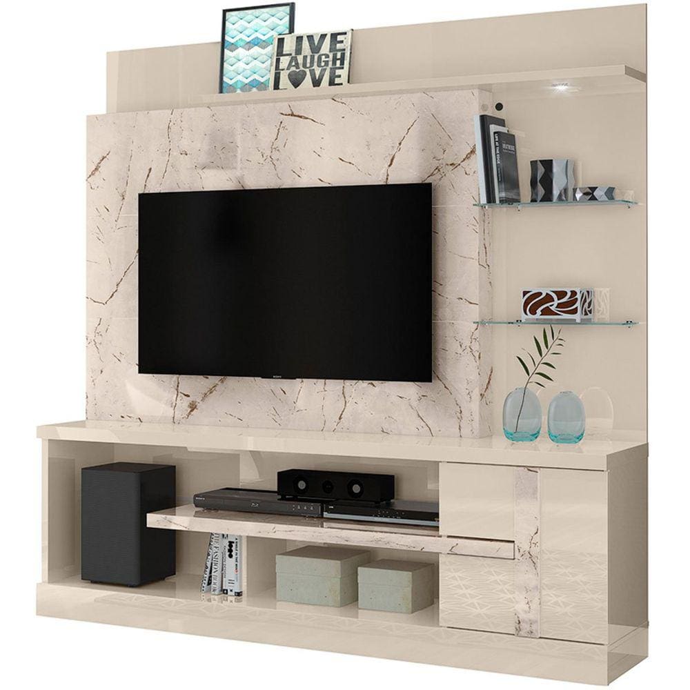 Home Theater para Tv de 55 Polegadas c/ 2 Prateleiras de Vidro e Led Aline