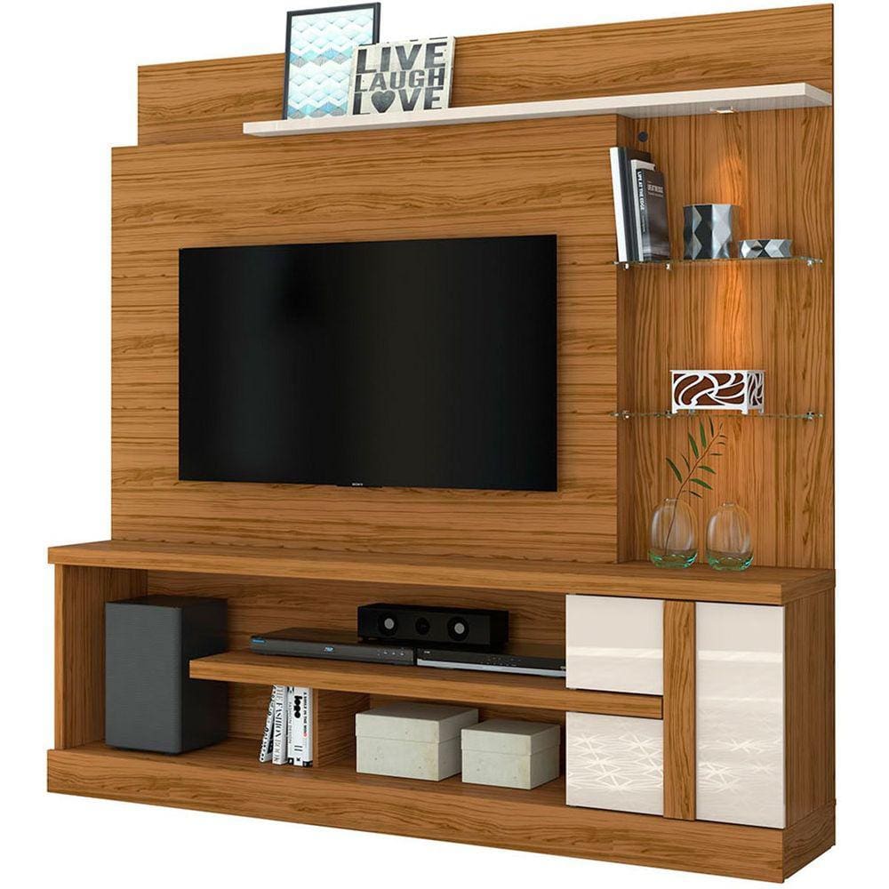 Home Theater para Tv de 55 Polegadas c/ 2 Prateleiras de Vidro e Led Aline