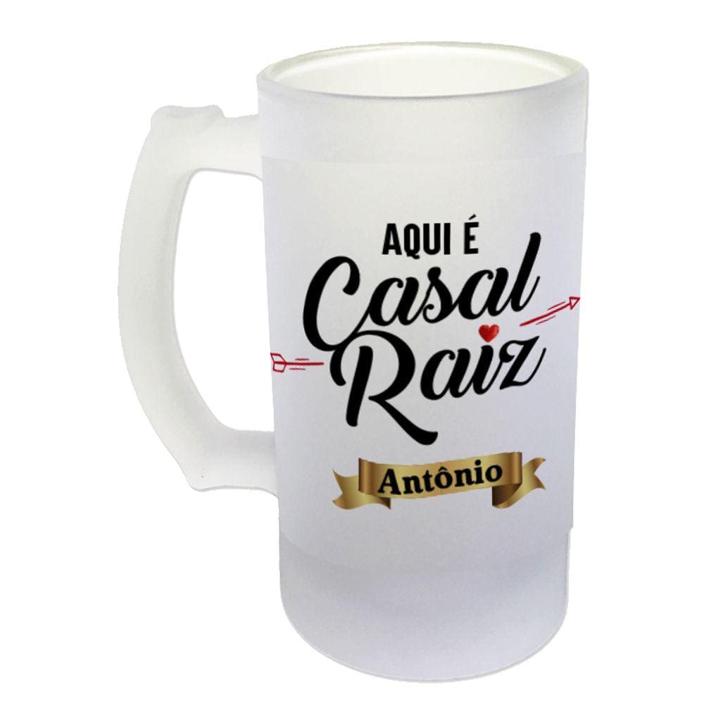 Caneca Vidro Cerveja Chopp Personalizada Aqui É Casal Raiz