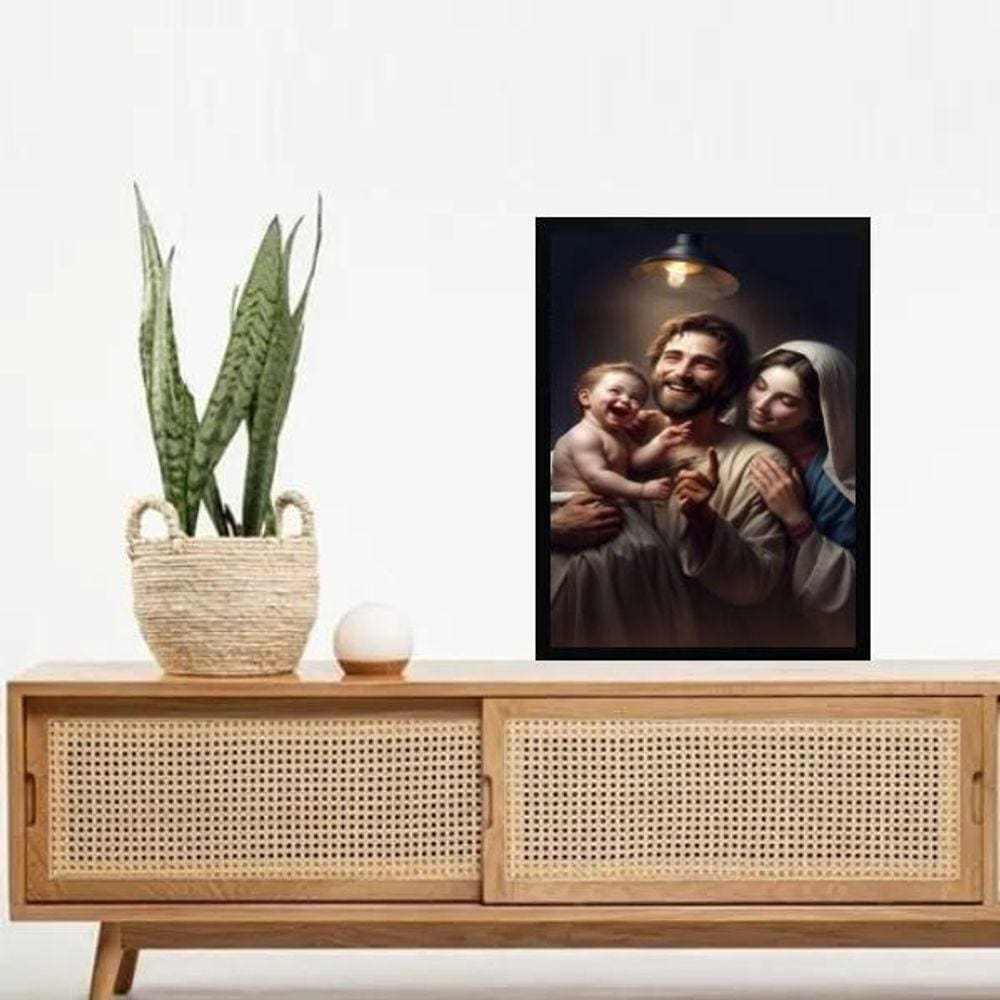 Quadro Decorativo Sagrada Família Feliz 33X24Cm