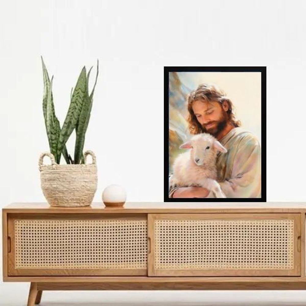 Quadro Decorativo Jesus Com Ovelha 33X24Cm