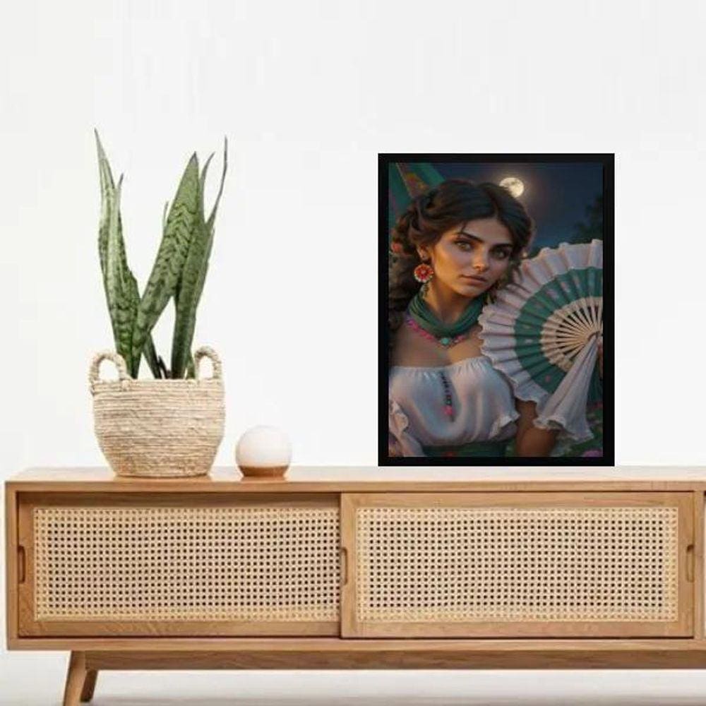 Quadro Decorativo Cigana Lua Cheia - Leque 24X18Cm - Vidro