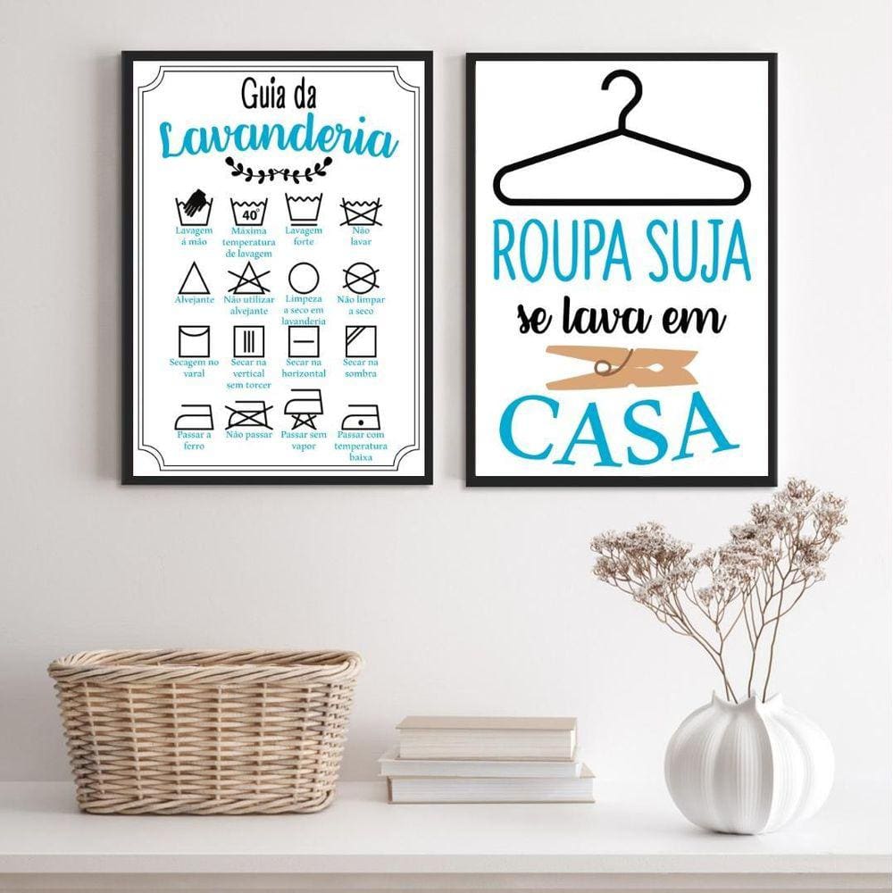 Kit 2 Quadros Lavanderia Soft - Azul 45X34Cm - Com Vidro