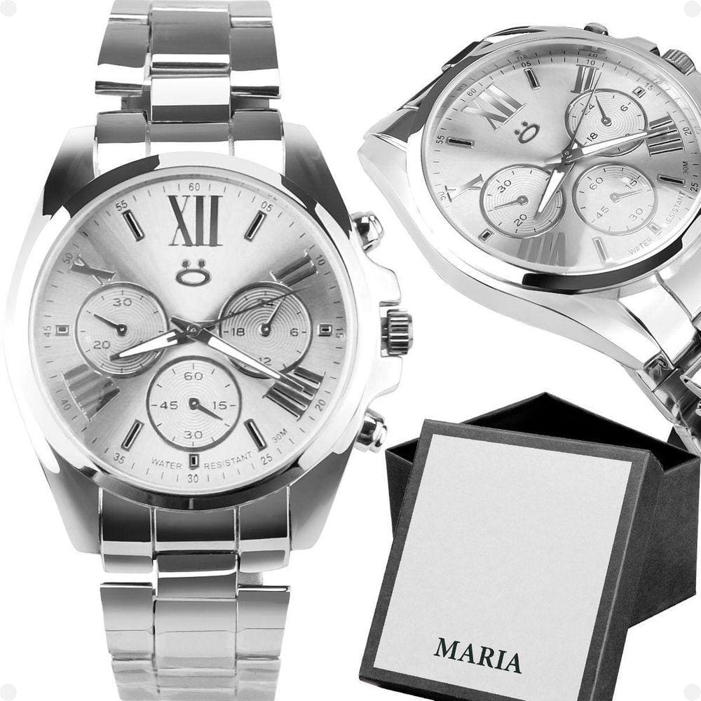 Relógio Feminino Prata Social Aço Inox Casual + Caixa
