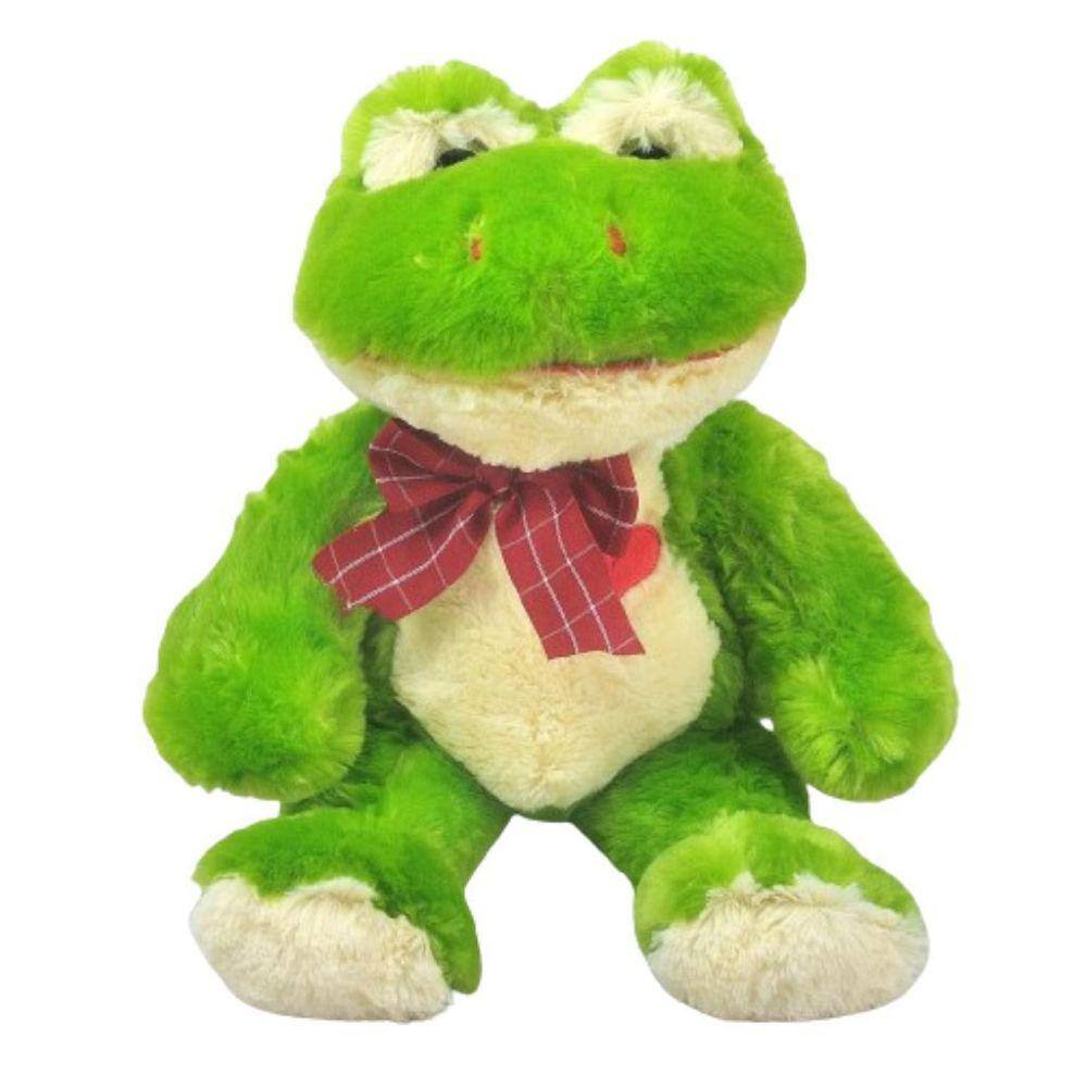 Sapo De Pelúcia Verde 30 Cm Sentado Com Fofinho Gravata