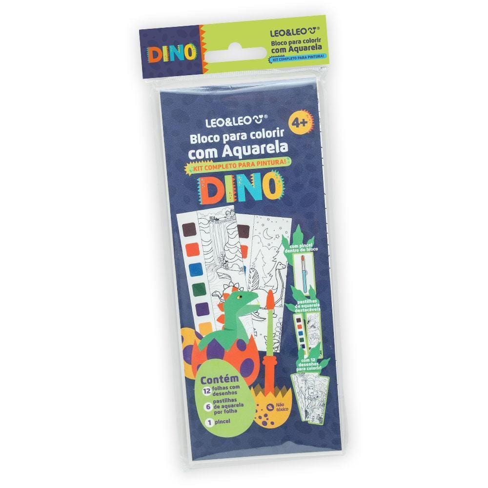 Bloco Para Colorir Com Aquarela E Pincel Dinossauro Leo&Leo