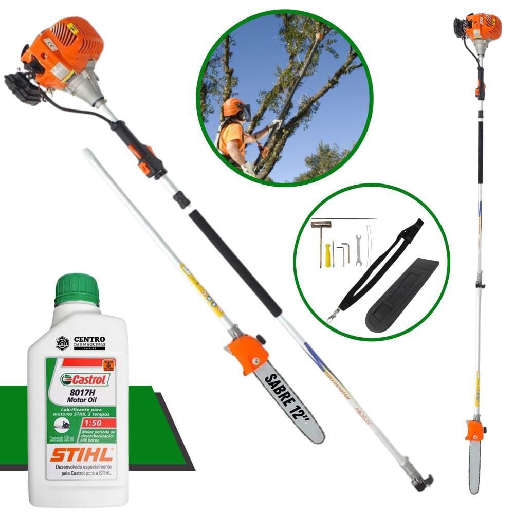 Motopodador Profissional Á Gasolina Vulcan VP3300L 33cc 1,3HP 2,90M Com Extensor Para Podas em Altura + ÓLEO STIHL 2T CASTROL