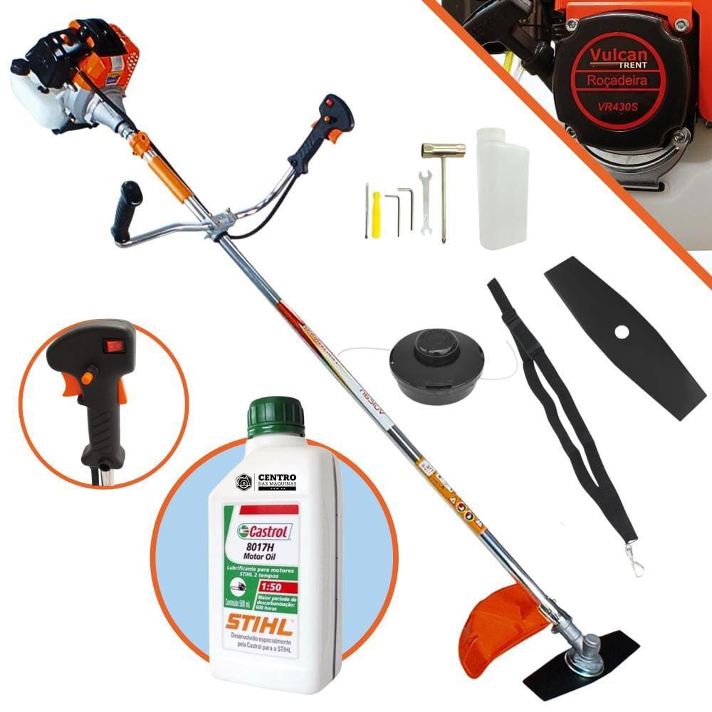 Roçadeira Profissional Com ÓLEO STIHL VR430S Vulcan Á Gasolina 2T 43cc Alta Rotação e Potência C/ Faca 2 Pontas e Cabeçote Nylon
