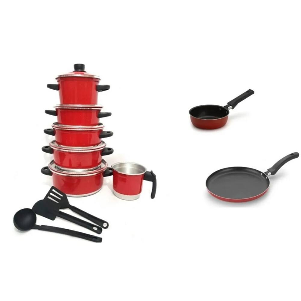 Jogo Panelas Raysa 8 Peças Vermelho + Fervedor + Frigideiras