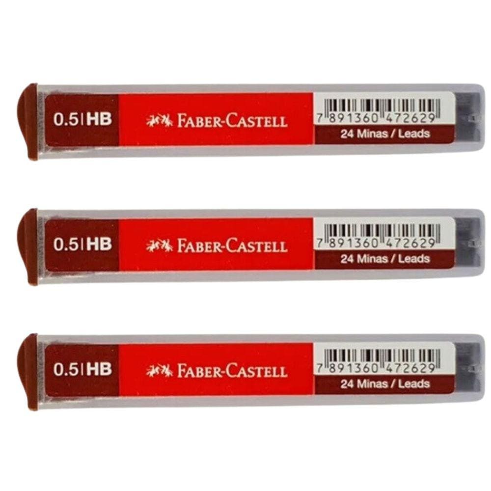 Kit 03 Tubos de Grafite Técnico 0.5mm HB/ 2B/ B Faber Castell Polymer Tubo c/ 24 Minas Cada (Graduação à Escolher)