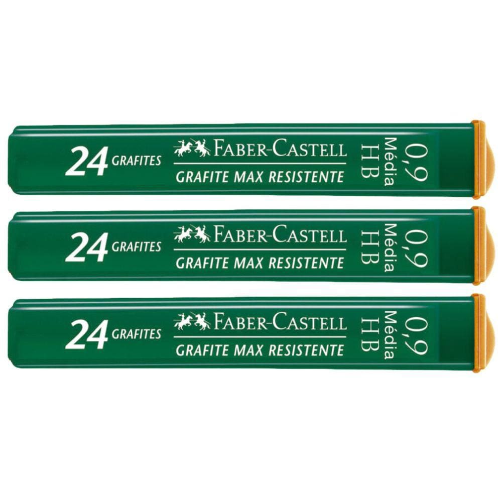 Kit 03 Grafites Técnico Polymer 0.9mm HB/2B Faber-Castell Tubo c/ 24 Minas (Graduação à Escolher)