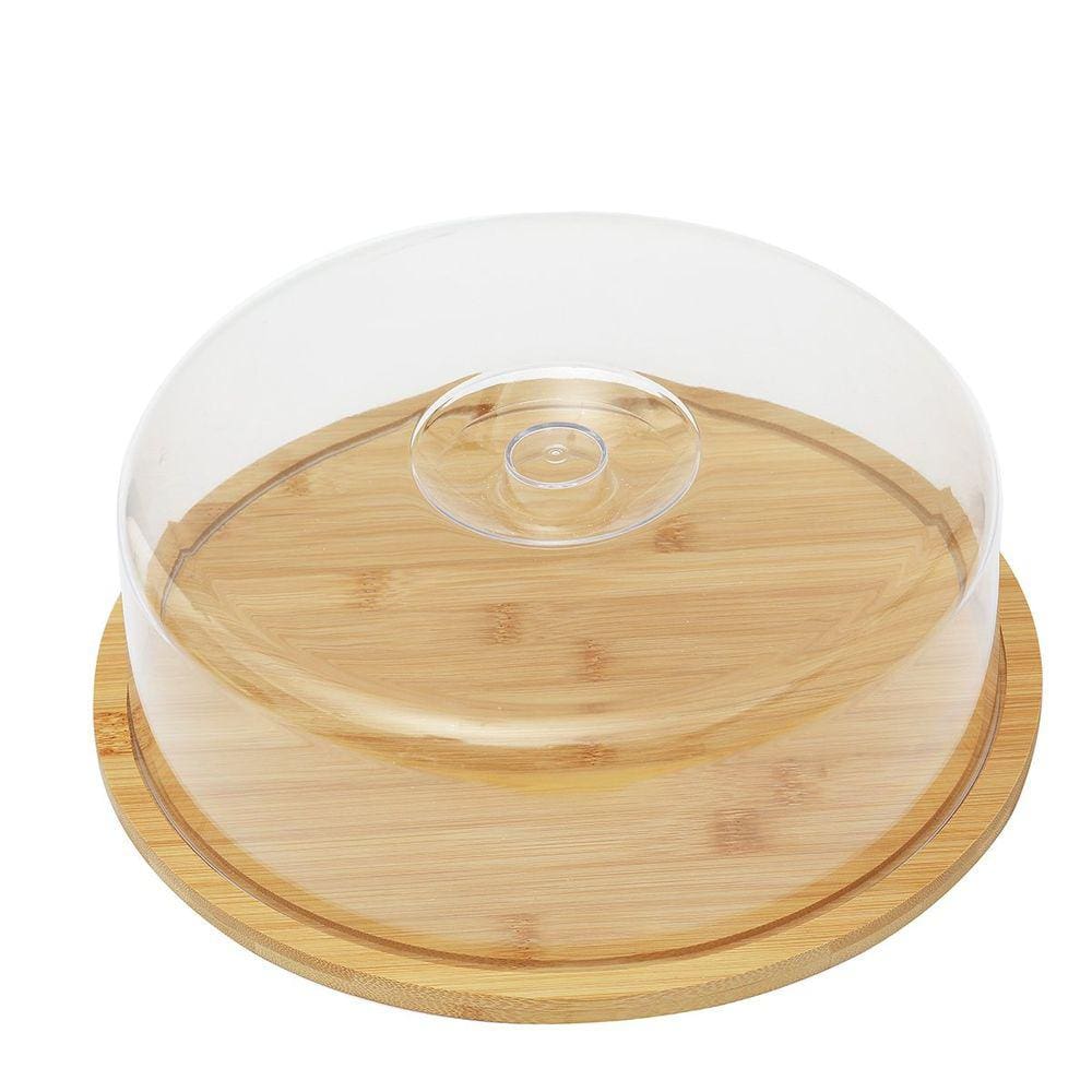 Porta Bolo Com Tampa De Bambu 28x28x9,5cm - Jolitex