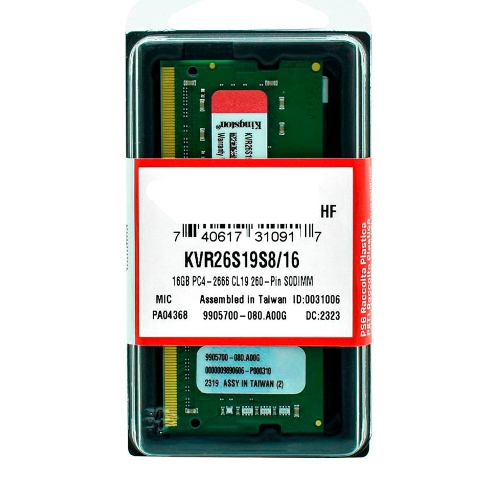 Memória 16GB DDR4 2666MHZ 1.2V Kingston Notebook KVR26S19S8/16