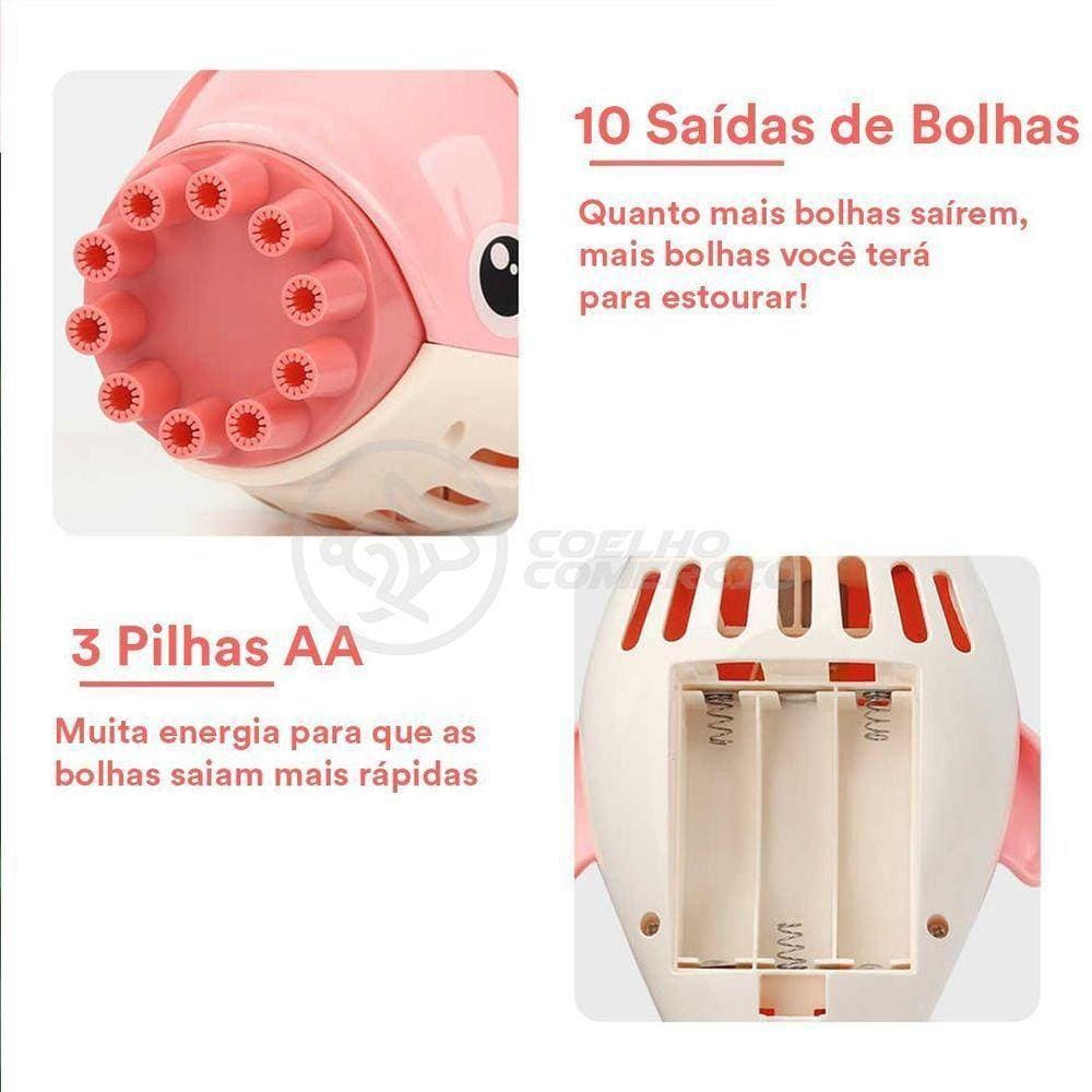 Kit 1 Golfinho Bolha Sabão Criança Infantil+ 3 Pilha Rosa 11