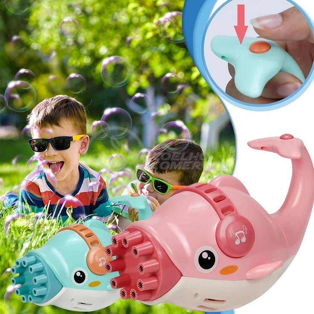 Kit 1 Golfinho Bolha Sabão Criança Infantil+ 3 Pilha Rosa 7