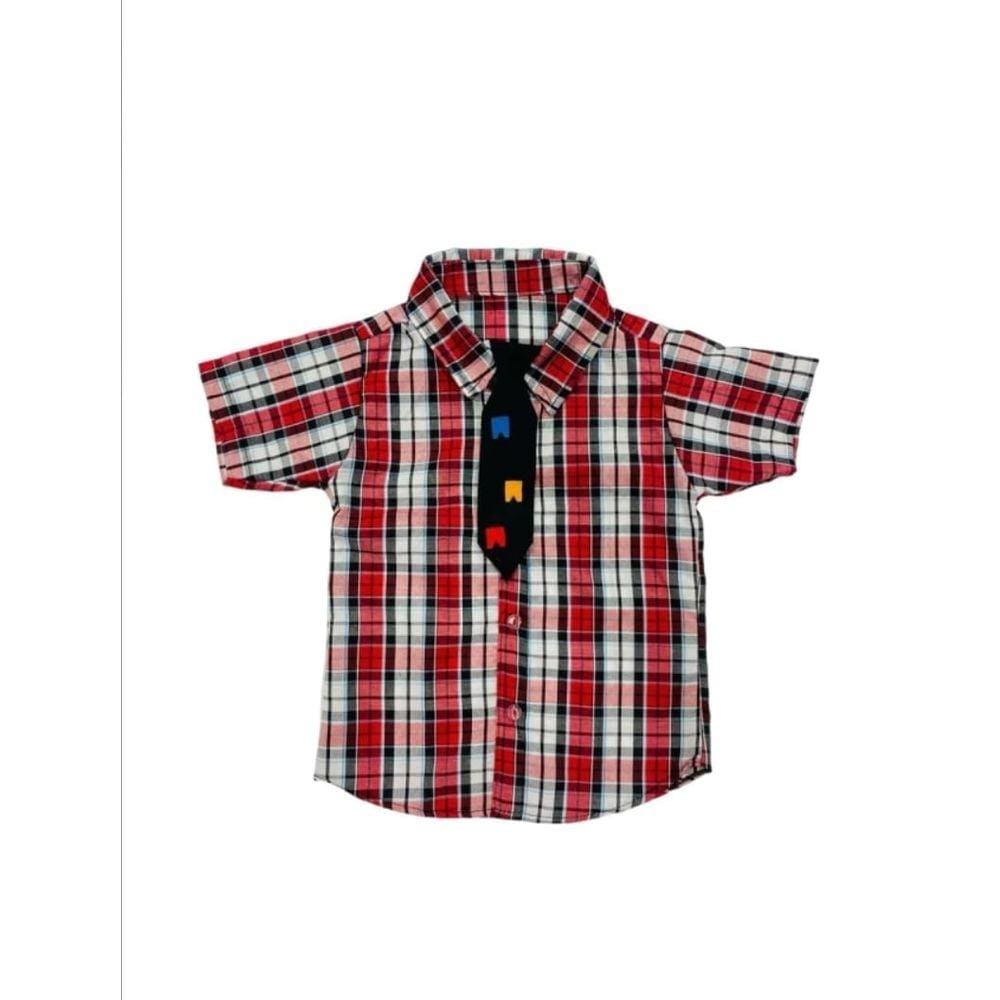 Camisa Infantil Xadrez Vermelho e Branco