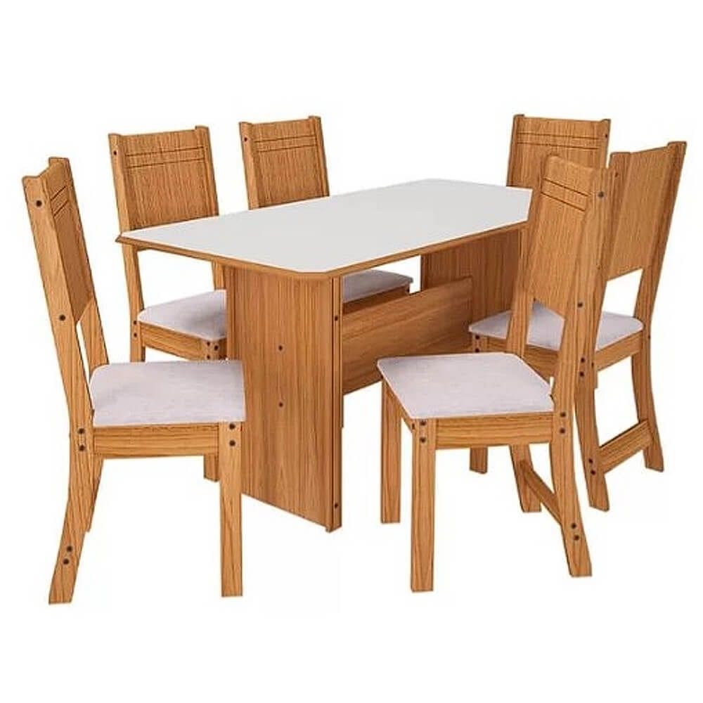 Mesa de Jantar Evora com 6 Cadeiras Indekes Cor Freijó Off White
