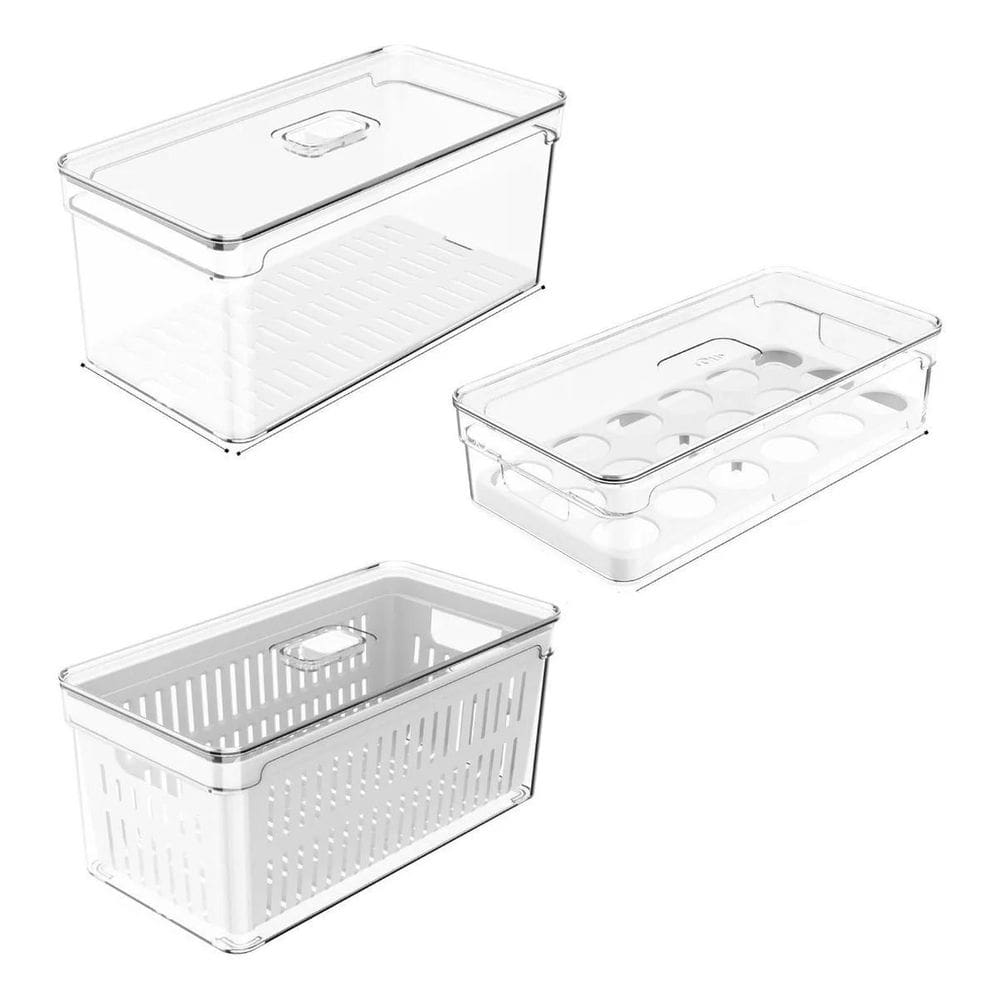 Kit 3 Organizador De Geladeira Com Tampa Cozinha Armazenar