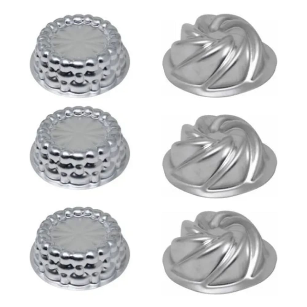 Kit 6 Peças Mini Forma Bolo Pudim Torta Suíça Decorada C6
