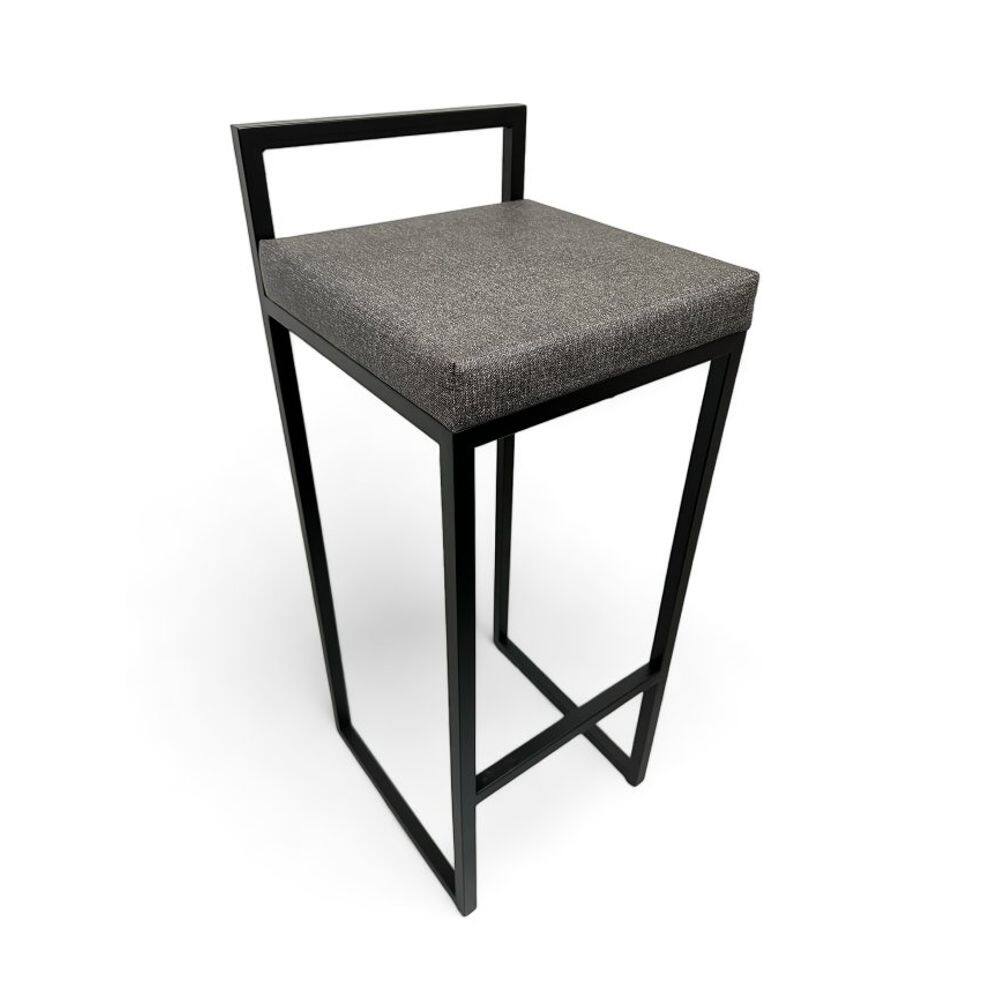Banqueta Quadro Estofado Cinza com Encosto Metalon Preto