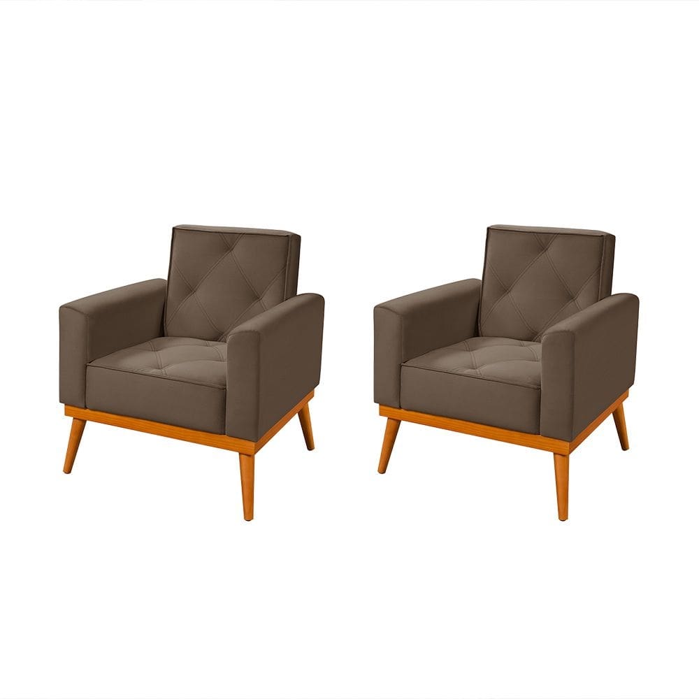 Kit 2 Poltronas em Veludo Florença Amêndoa