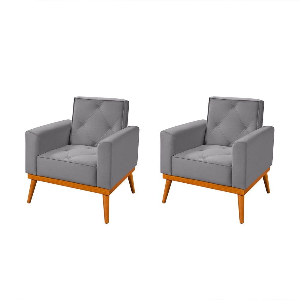 Kit 2 Poltronas em Veludo Florença Cinza