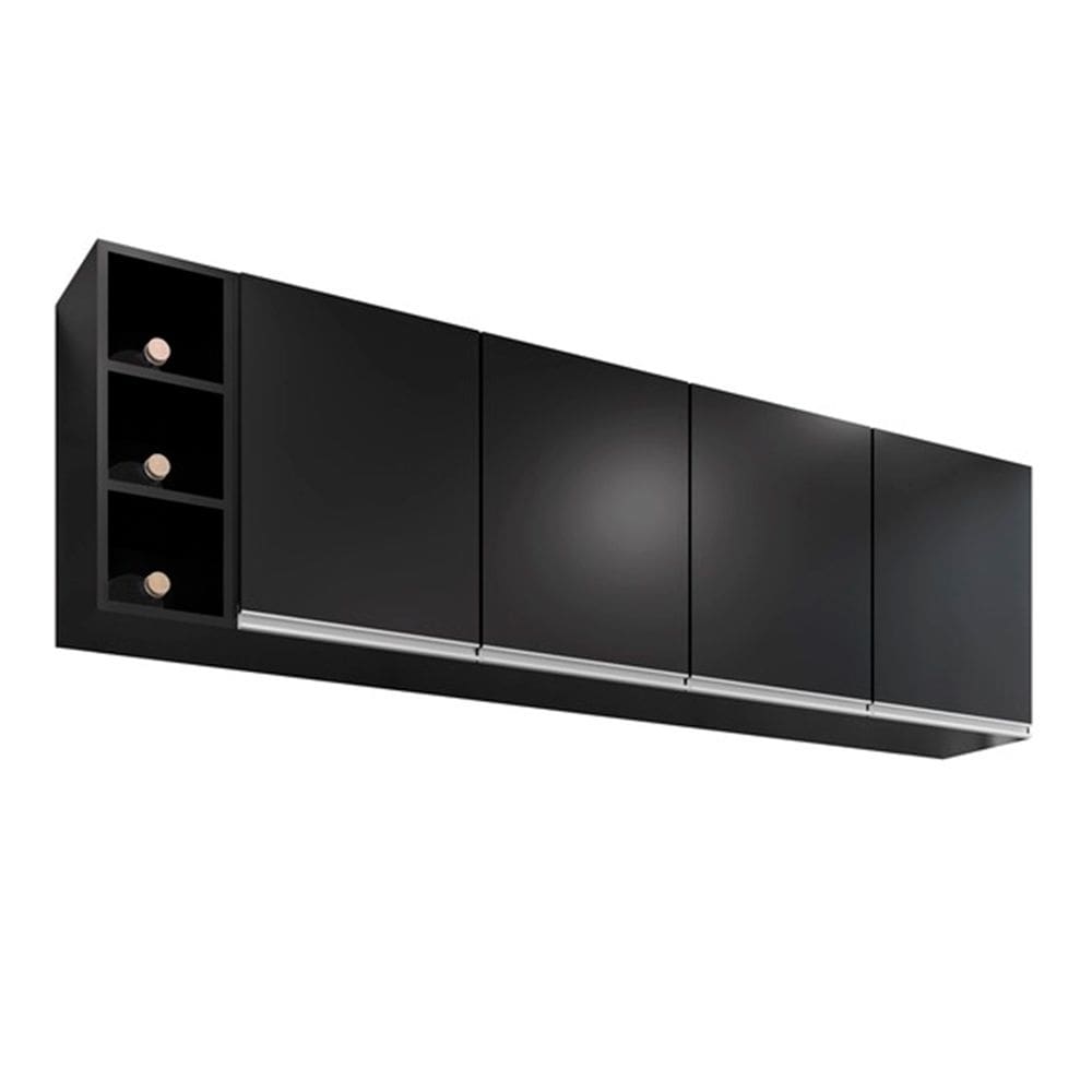 Armário Lavinia com Nicho Garrafeiro 160cm Preto - Vallisa Decor