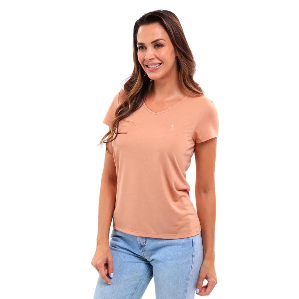 Camiseta Feminina Básica Gola V Viscose Dry Manga Curta
