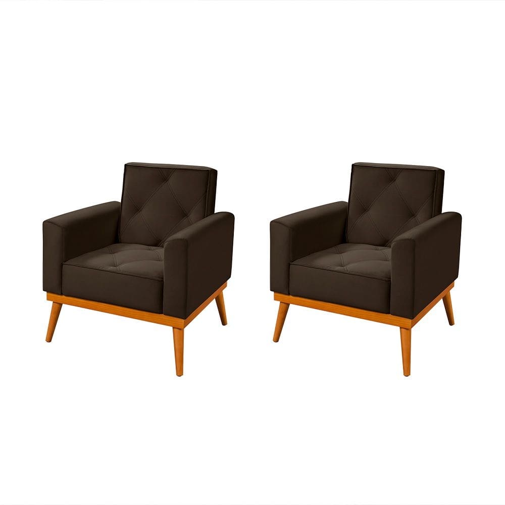 Kit 2 Poltronas em Veludo Florença Café