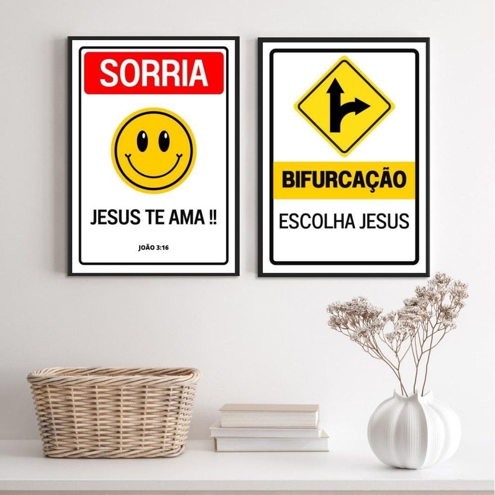 Kit 2 Quadros Placas Cristãs - Jesus 45X34Cm
