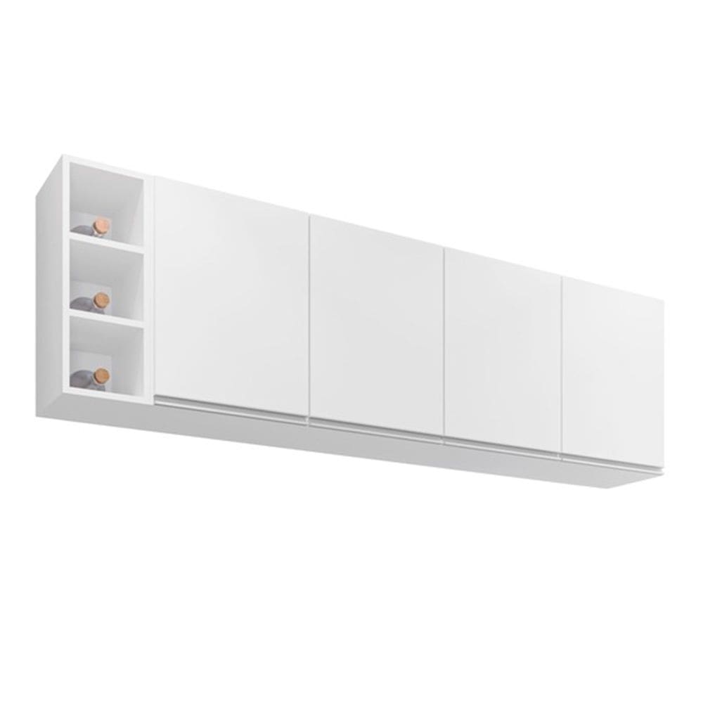 Armário Lavinia com Nicho Garrafeiro Cozinha 160cm Branco - Vallisa Decor