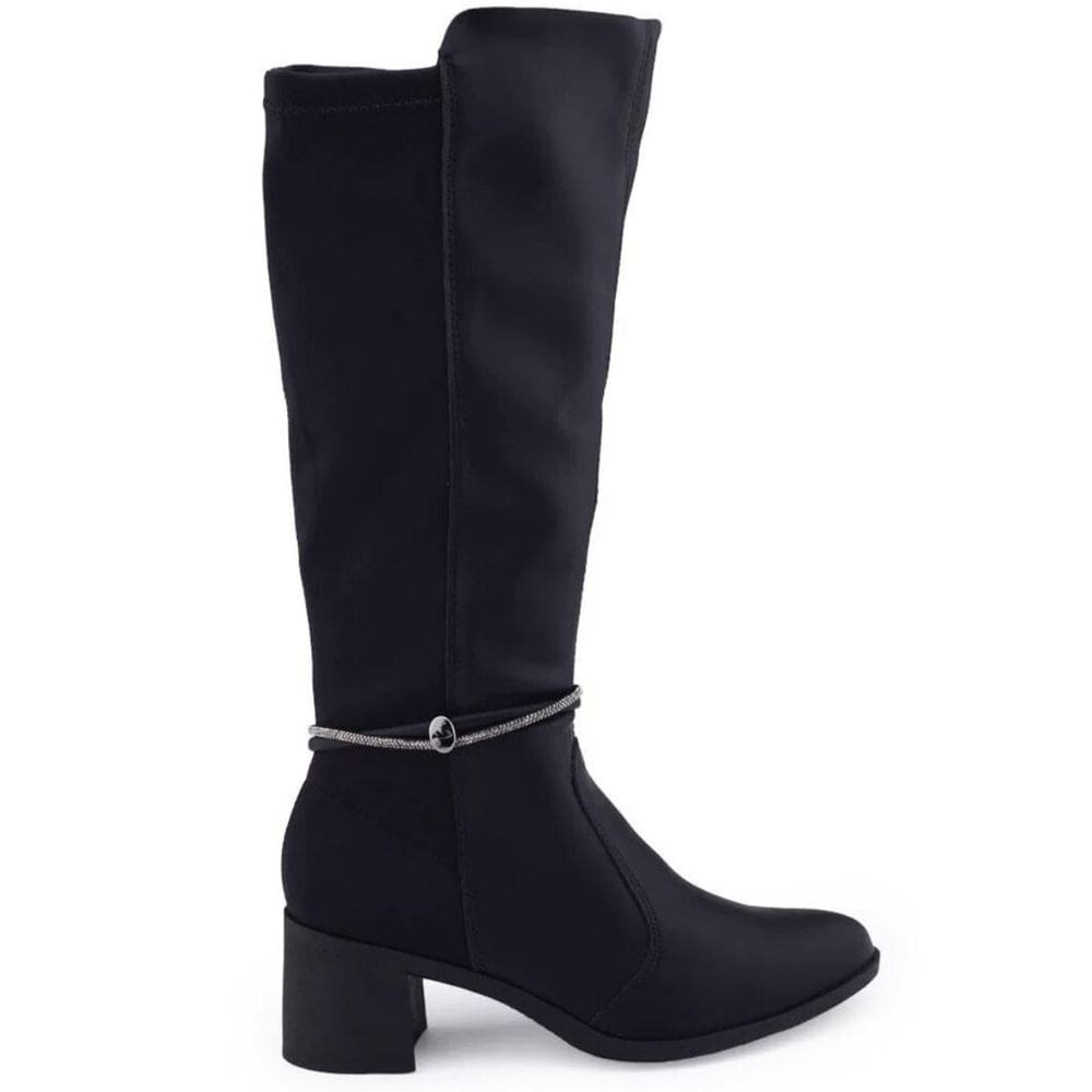 Bota Feminina Cano Alto Maleável Salto Bloco Médio Com Strass Dakota G9622