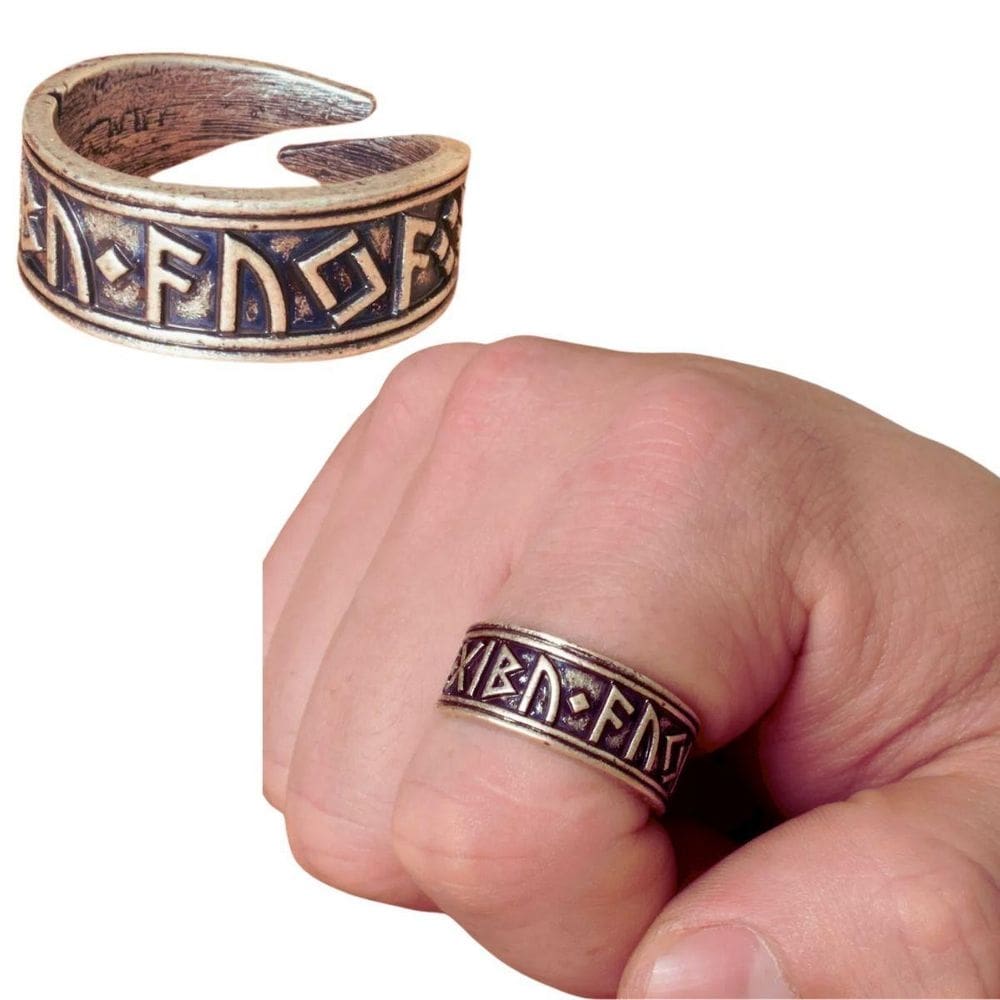 Anel Prateado Runas Viking Regulável