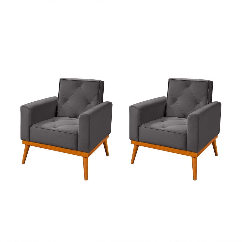 Kit 2 Poltronas em Veludo Florença Grafite