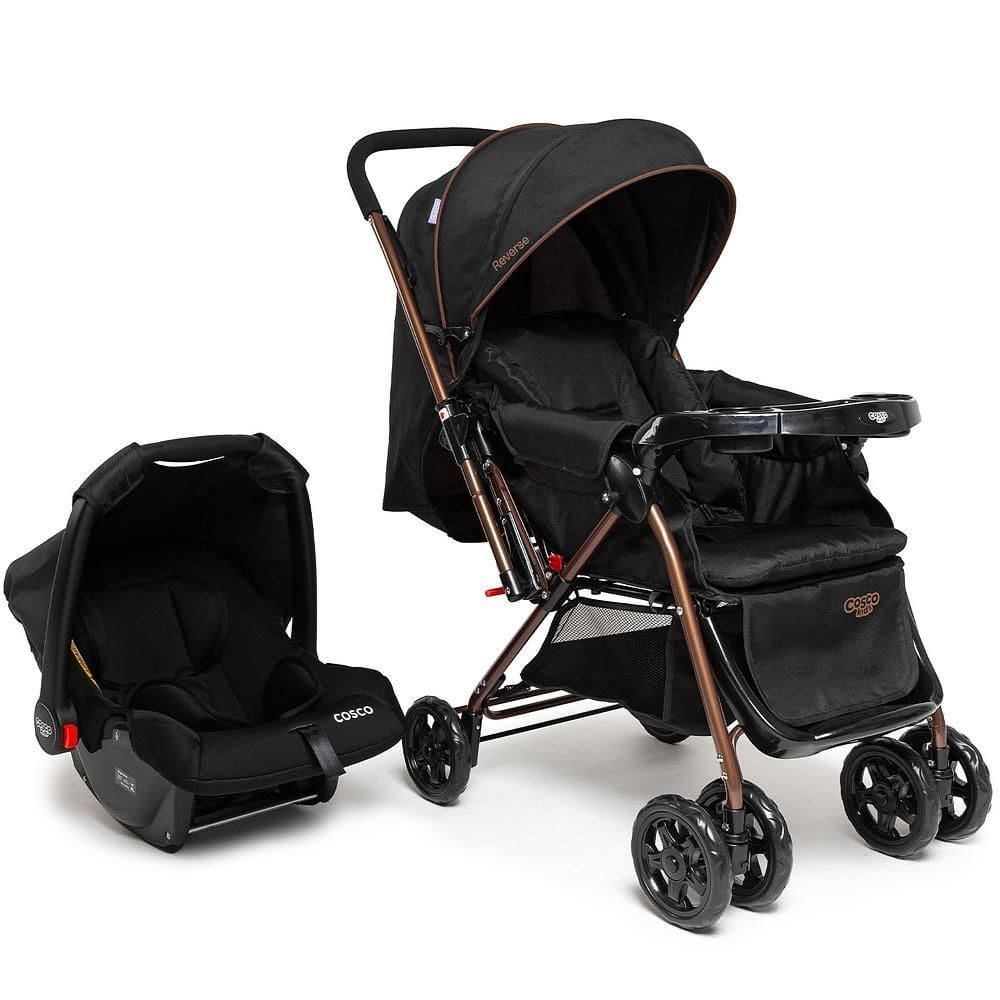 Carrinho com Bebê Conforto Travel System Reverse Preto Bronze - Cosco