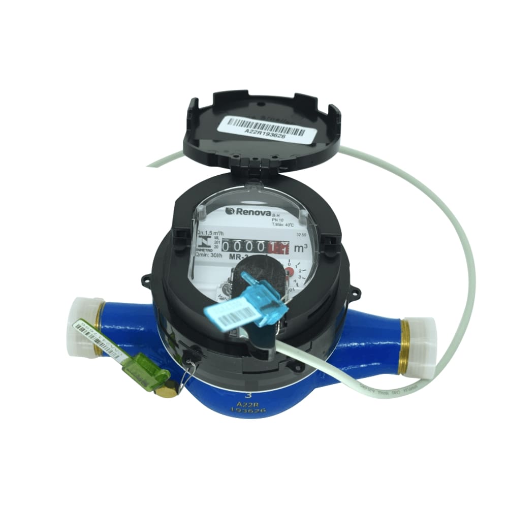 Hidrômetro Multijato 1/2`` Qmáx 3m³/h 165mm Equipado com Saída Pulsada | Renova Medição