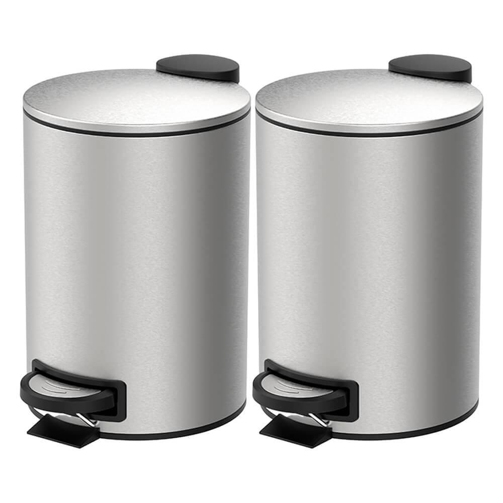 Jogo de Lixeiras para Banheiro e Cozinha Inox Com Pedal Spin 3L 2 peças - Brinox 3074/100-2