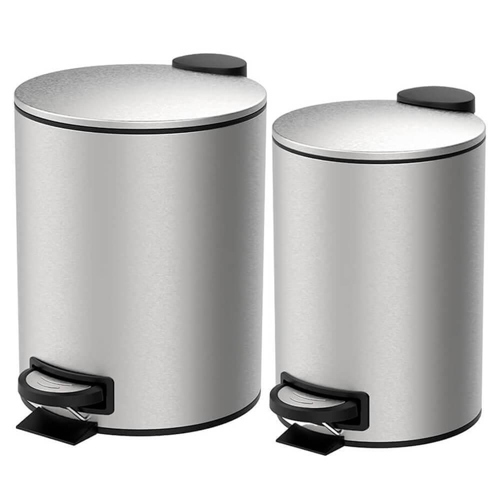 Jogo de Lixeiras para Banheiro e Cozinha Inox Com Pedal Spin 5L e 3L - Brinox 3074/100 e 3074/101