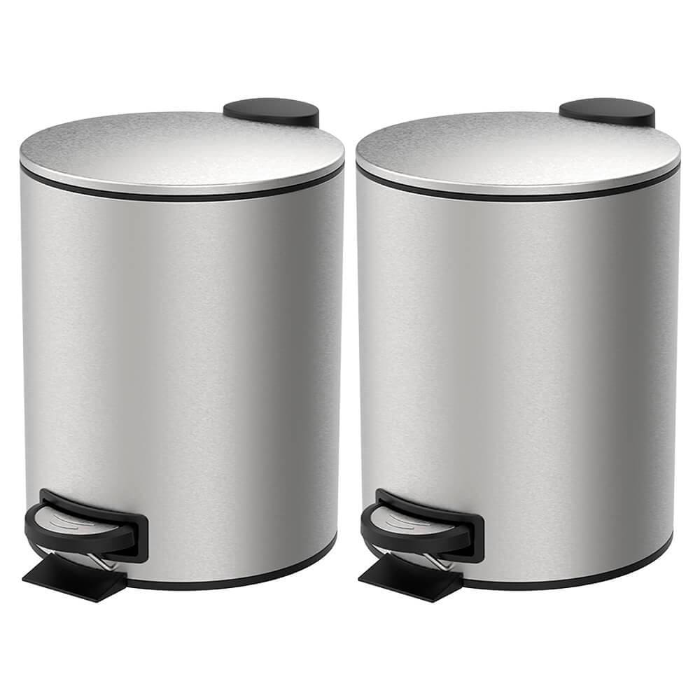 Jogo de Lixeiras para Banheiro e Cozinha Inox Com Pedal Spin 5L 2 peças - Brinox 3074/101-2