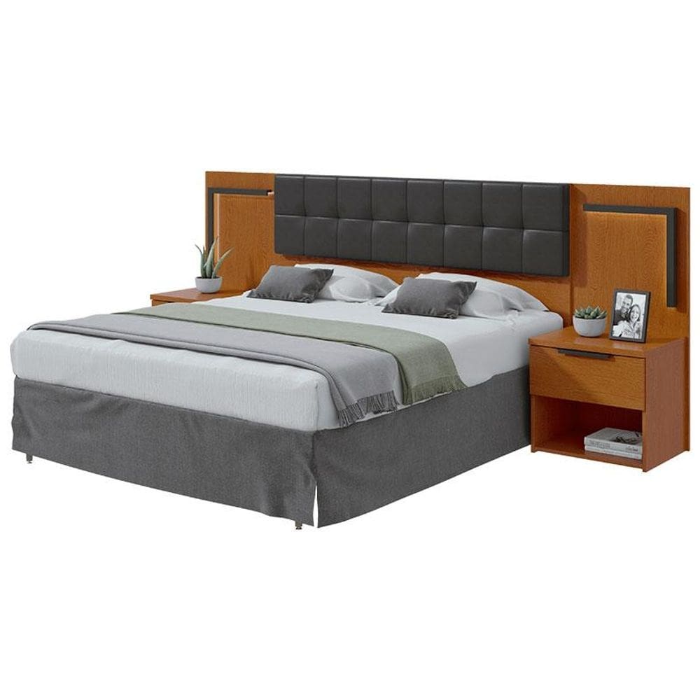 Cabeceira Box Casal 160 Calitan Frassino Preto Fosco com Led - Lopas